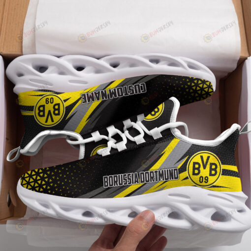 Borussia Dortmund Logo Custom Name Pattern 3D Max Soul Sneaker Shoes In Black And Yellow