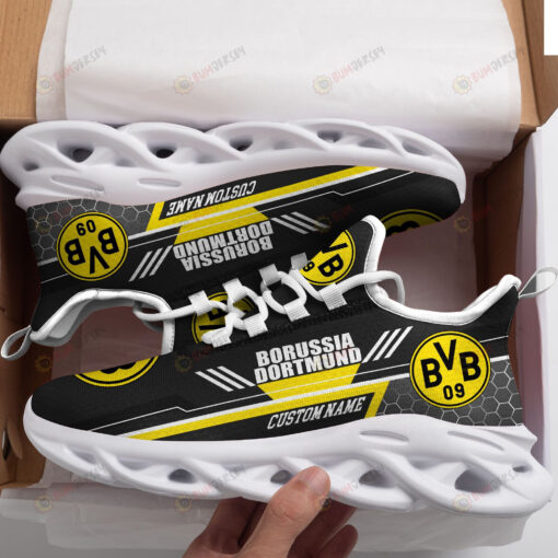 Borussia Dortmund Logo Custom Name Pattern In Black 3D Max Soul Sneaker Shoes