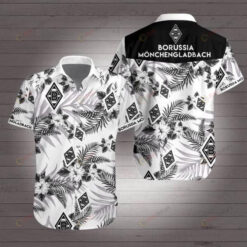 Borussia Monchengladbach Curved Hawaiian Shirt In Black And White