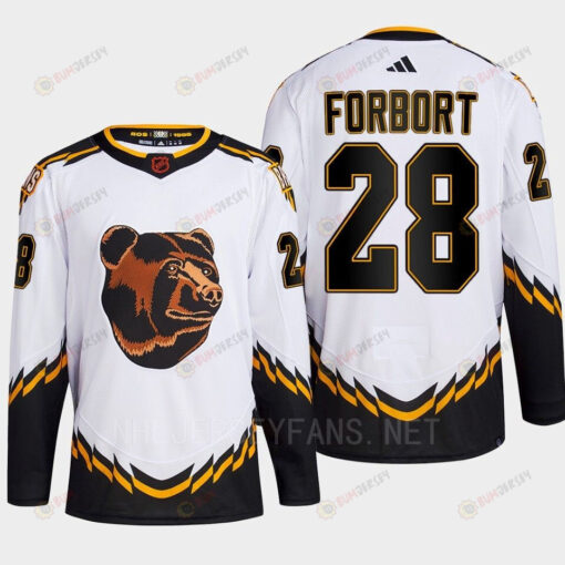 Boston Bruins 2022 Reverse Retro 2.0 Derek Forbort 28 White Primegreen Jersey Men's