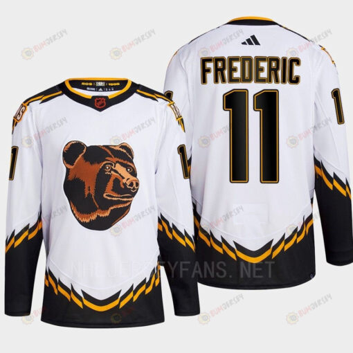 Boston Bruins 2022 Reverse Retro 2.0 Trent Frederic 11 White Primegreen Jersey Men's