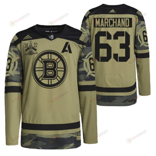 Boston Bruins Brad Marchand 2022 Military Appreciation Night Camo 63 Jersey Primegreen Jersey