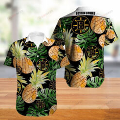 Boston Bruins Leaf & Pineapple Pattern Curved Hawaiian Shirt In Green & Black