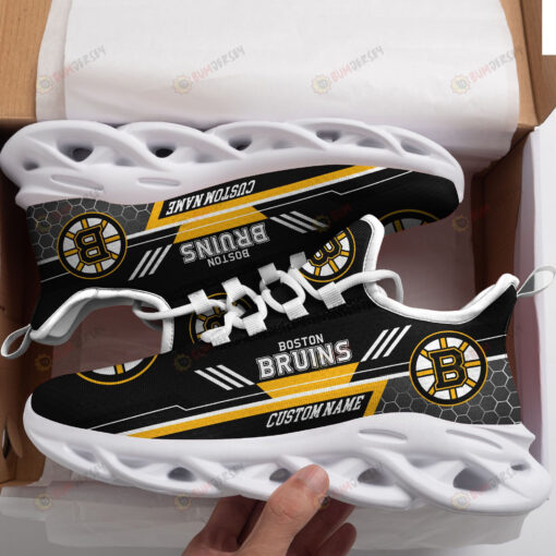 Boston Bruins Logo Custom Name Pattern 3D Max Soul Sneaker Shoes In Black