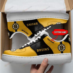 Boston Bruins Logo Pattern Custom Name Air Force 1 Printed In Yellow Black