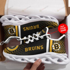 Boston Bruins Logo Triangle Pattern Custom Name 3D Max Soul Sneaker Shoes In Black And Yellow