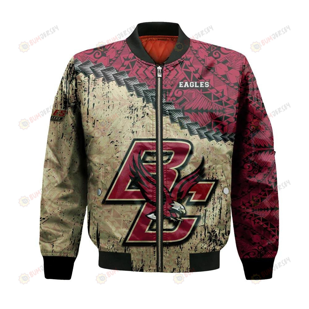 Boston College Eagles Bomber Jacket 3D Printed Grunge Polynesian Tattoo