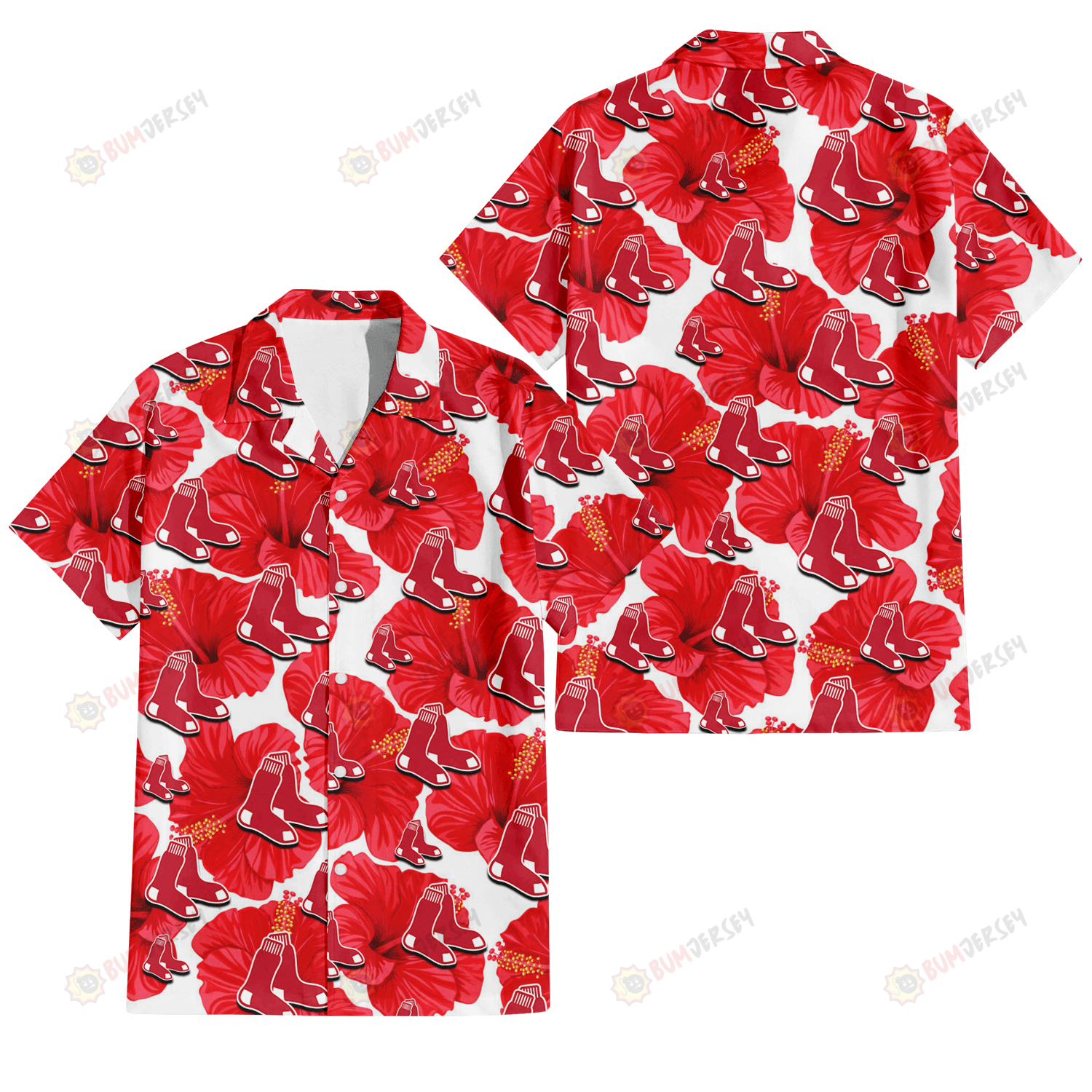 Boston Red Sox Big Red Hibiscus White Background 3D Hawaiian Shirt