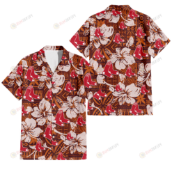 Boston Red Sox Bisque Hibiscus Brown Pattern 3D Hawaiian Shirt