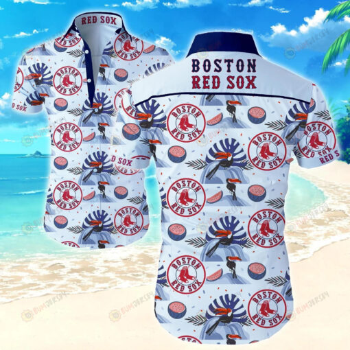 Boston Red Sox Cloud Blue Pattern Curved Hawaiian Shirt