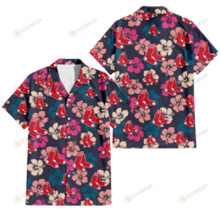 Boston Red Sox Colorful Hibiscus Black Background 3D Hawaiian Shirt