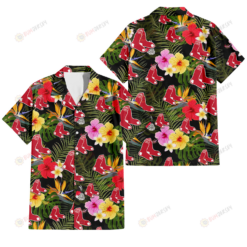 Boston Red Sox Colorful Hibiscus Green Leaf Back Background 3D Hawaiian Shirt
