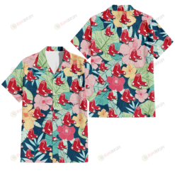 Boston Red Sox Colorful Sketch Hibiscus Dark Green Background 3D Hawaiian Shirt