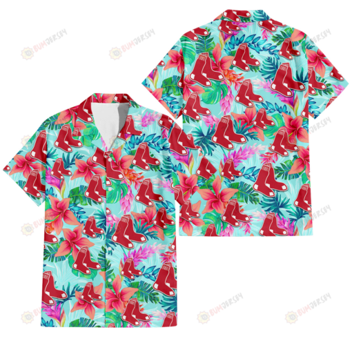 Boston Red Sox Coral Porcelain Flower Violet Orchid Light Blue Background 3D Hawaiian Shirt