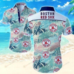Boston Red Sox Curved Hawaiian Shirt Beach Short Sleeve
