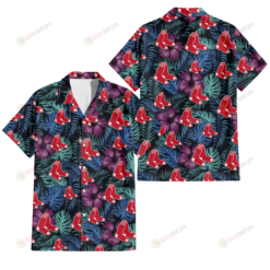 Boston Red Sox Dark Magenta Green Leaf Black Background 3D Hawaiian Shirt