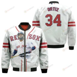 Boston Red Sox David Ortiz 34 Majestic Home Player White For Red Sox Fans Bomber Jacket 3D Printed