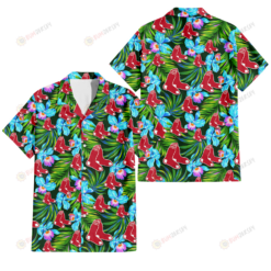 Boston Red Sox Electro Color Hibiscus Black Background 3D Hawaiian Shirt