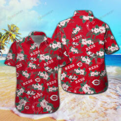 Boston Red Sox Flower & Leaf Pattern Curved Hawaiian Shirt W Button Up