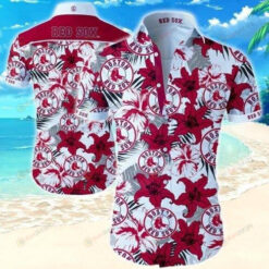 Boston Red Sox Hibiscus Curved Hawaiian Shirt In White