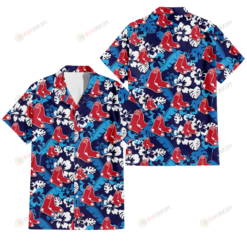 Boston Red Sox Light Blue Hibiscus Banana Leaf Navy Background 3D Hawaiian Shirt