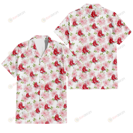 Boston Red Sox Light Pink Hibiscus White Background 3D Hawaiian Shirt