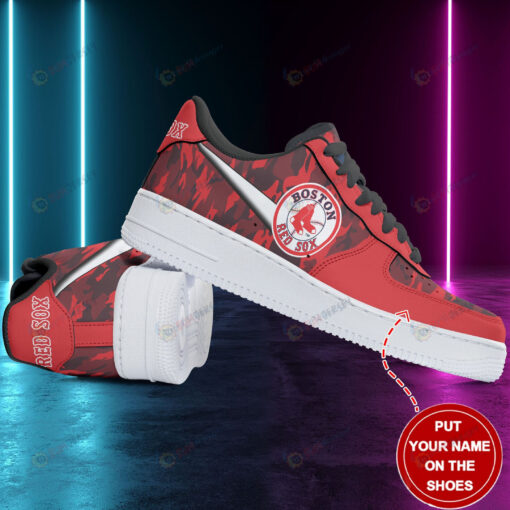 Boston Red Sox Logo Camo Pattern Custom Name Air Force 1 Printed In Red