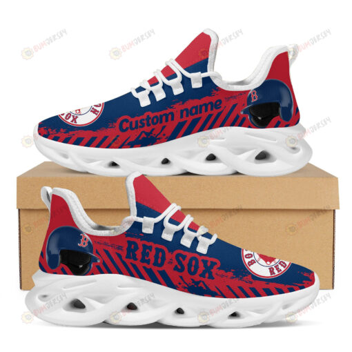 Boston Red Sox Logo Helmet And Stripe Pattern Custom Name 3D Max Soul Sneaker Shoes