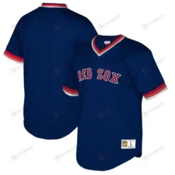 Boston Red Sox Mitchell And Ness Big And Tall Cooperstown Collection Mesh Wordmark V-neck Jersey - Navy