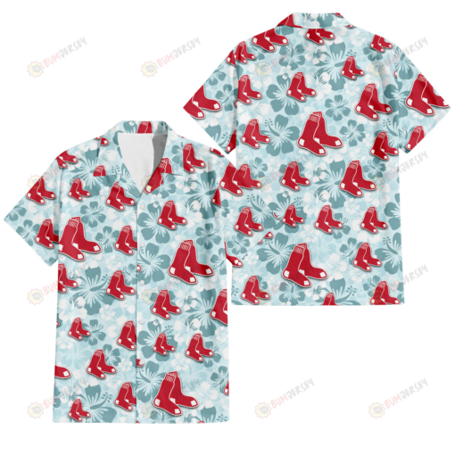 Boston Red Sox Pale Turquoise Hibiscus Light Cyan Background 3D Hawaiian Shirt