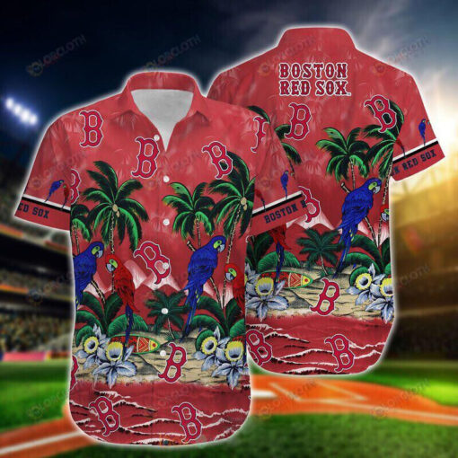 Boston Red Sox Parrot Couple Tropical Hawaiian Shirt In Red