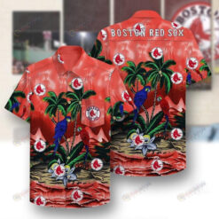 Boston Red Sox Parrots Couple Pocket Hawaiian Shirt