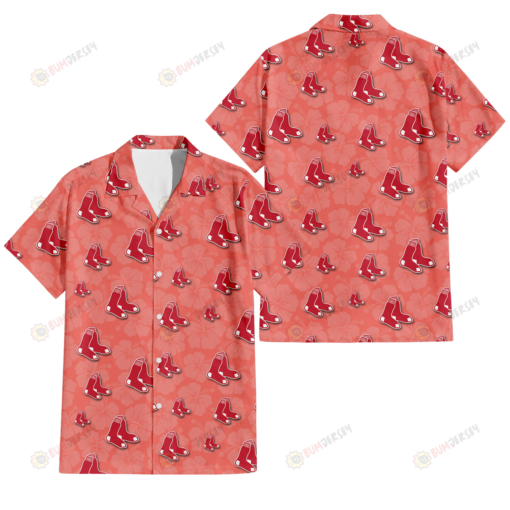 Boston Red Sox Peach Puff Hibiscus Tomato Orange Background 3D Hawaiian Shirt