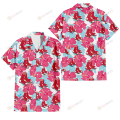 Boston Red Sox Pink Blue Hibiscus White Background 3D Hawaiian Shirt