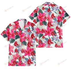 Boston Red Sox Pink Hibiscus White Orchid White Background 3D Hawaiian Shirt
