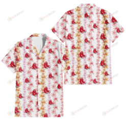 Boston Red Sox Pink Hibiscus Yellow Pink Orchid White Background 3D Hawaiian Shirt