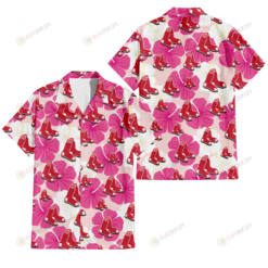 Boston Red Sox Pink White Hibiscus Misty Rose Background 3D Hawaiian Shirt