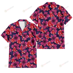 Boston Red Sox Plum Vilolet Hibiscus Dark Navy Leaf Black 3D Hawaiian Shirt