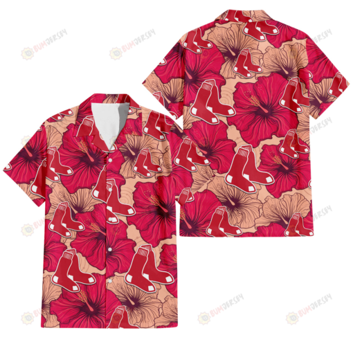 Boston Red Sox Red Beige Hibiscus Beige Background 3D Hawaiian Shirt