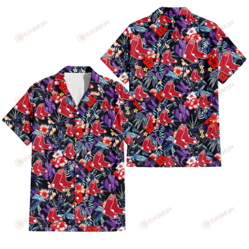 Boston Red Sox Red Hibiscus Caro Black Background 3D Hawaiian Shirt