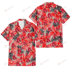 Boston Red Sox Red Hibiscus Gray Leaf Gainsboro Background 3D Hawaiian Shirt