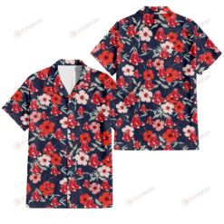 Boston Red Sox Red Pink White Hibiscus Black Background 3D Hawaiian Shirt