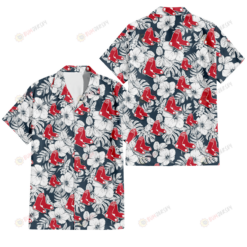 Boston Red Sox Sketch Hibiscus Leaf Dark Gray Background 3D Hawaiian Shirt