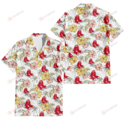 Boston Red Sox Sketch Red Yellow Coconut Tree White Background 3D Hawaiian Shirt