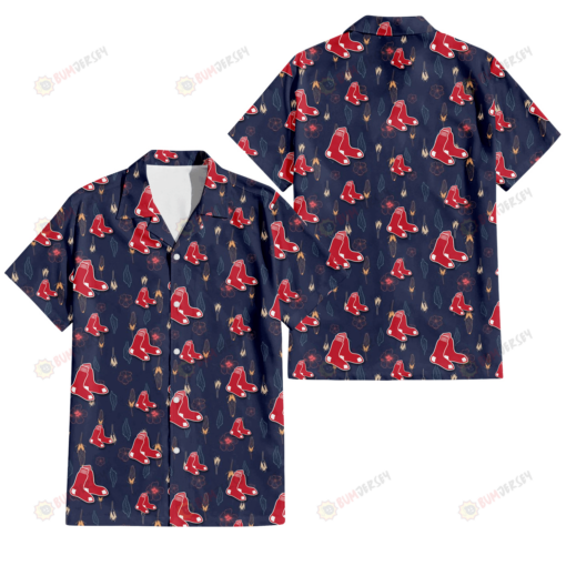 Boston Red Sox Small Hibiscus Buds Navy Background 3D Hawaiian Shirt