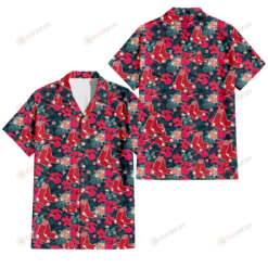 Boston Red Sox Tiny Red Hibiscus White Porcelain Flower Black Background 3D Hawaiian Shirt