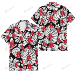 Boston Red Sox White Hibiscus Porcelain Flower Palm Leaf Black 3D Hawaiian Shirt