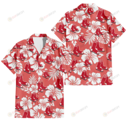 Boston Red Sox White Hibiscus Salmon Background 3D Hawaiian Shirt
