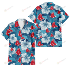 Boston Red Sox White Hibiscus Turquoise Banana Leaf Navy Background 3D Hawaiian Shirt