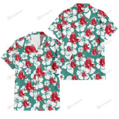 Boston Red Sox White Hibiscus Turquoise Stripe Background 3D Hawaiian Shirt